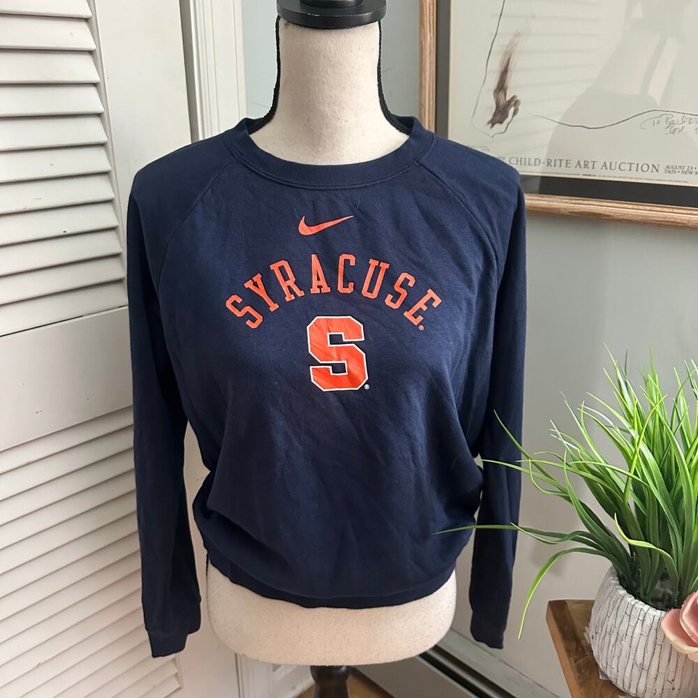 Syracuse Orangemen Shirt Womens Small Blue Varsity Fleece Crew Nike Swoosh Logo